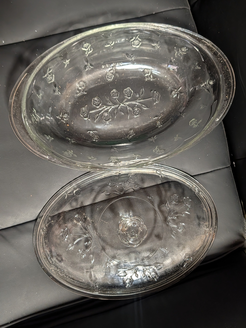 Vintage Anchor Hocking SAVANNAH Floral Glass Oval 2 Qt Casserole Dish with Lid